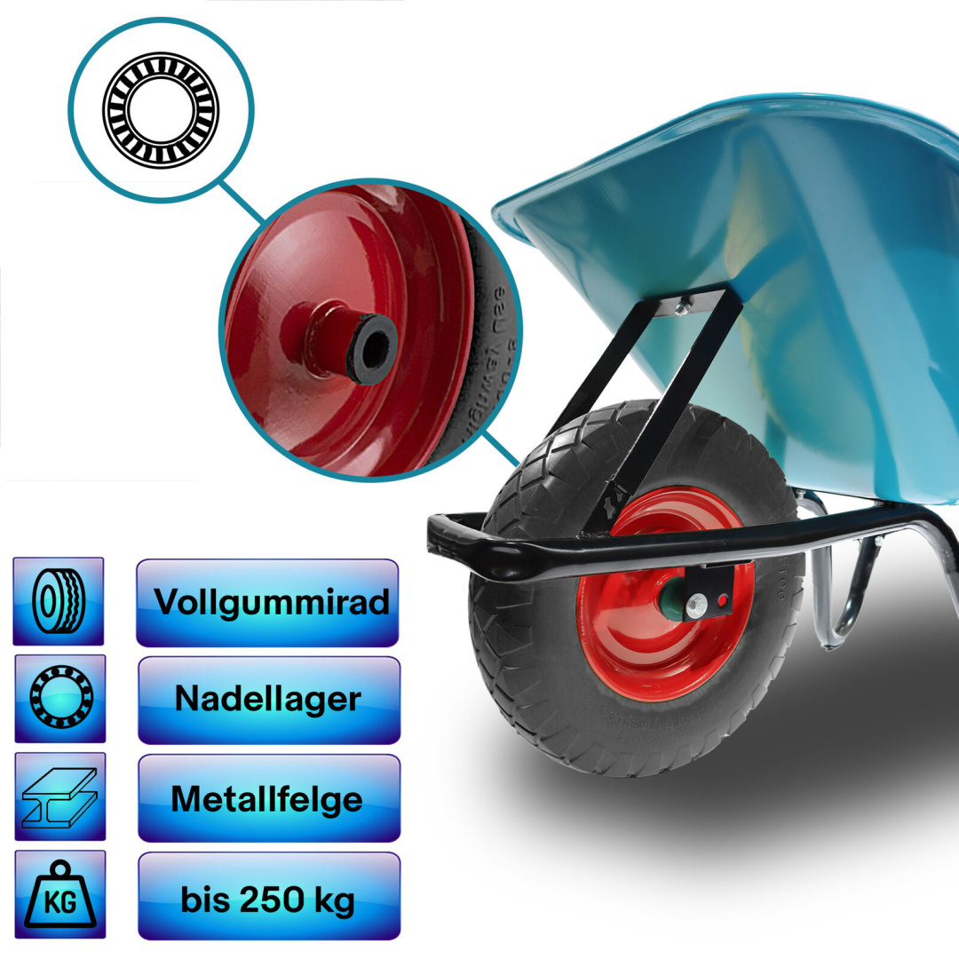 Zahradní kolečko Pevné kolečko 100L jednokolečko modré Silné 250kg kolo PU MS19706